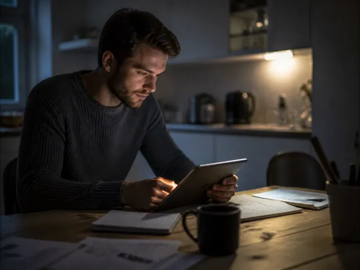 individual researching dark web safety at home