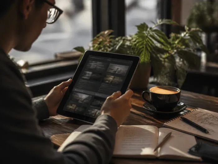 person with tablet exploring Hidden Wiki links