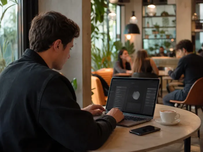person browsing Hidden Wiki in a café