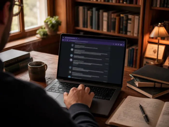 person browsing onion links in a library