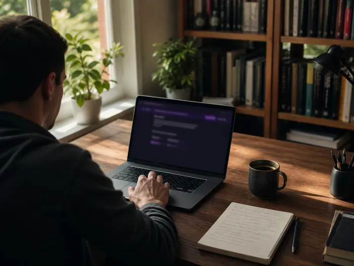 person using Tor Browser in a cozy home office