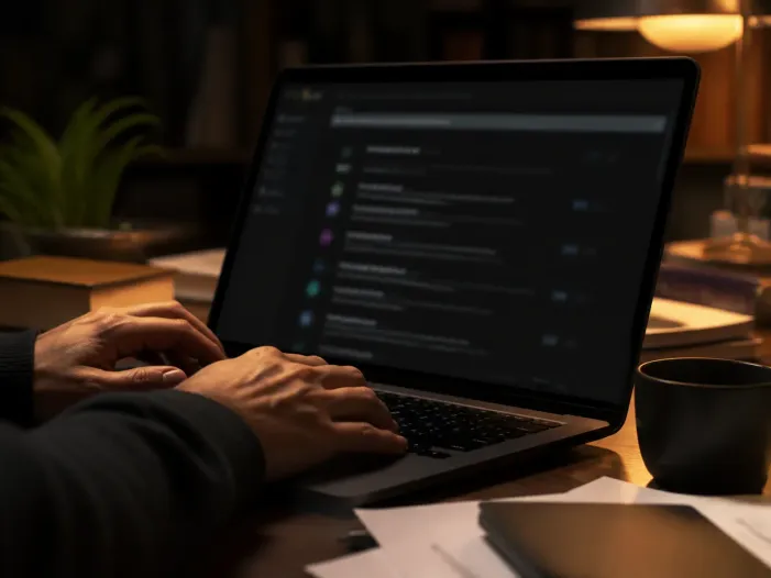 hands browsing dark web links on a laptop